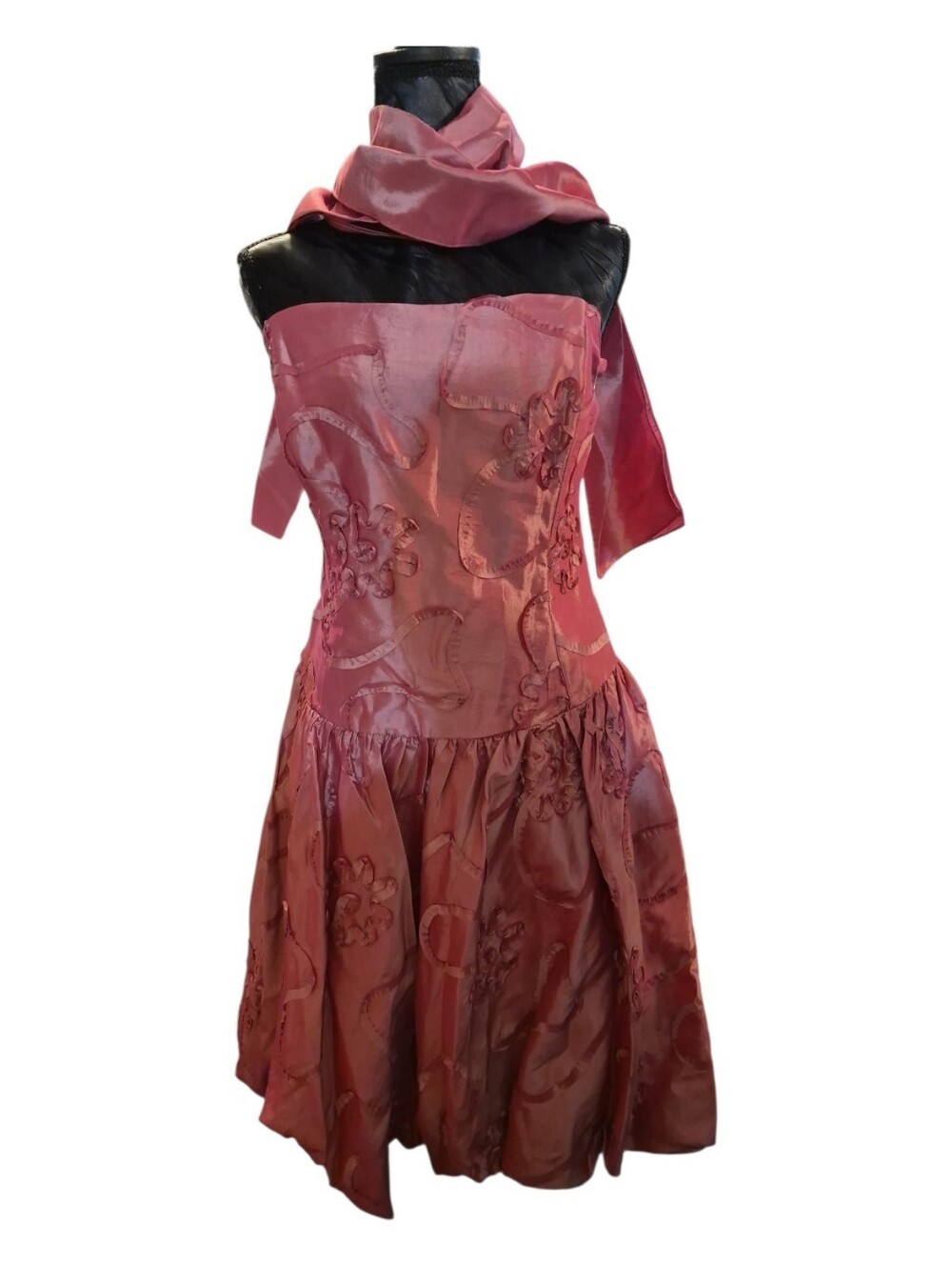 Strapless rose color XXL dress with scarf